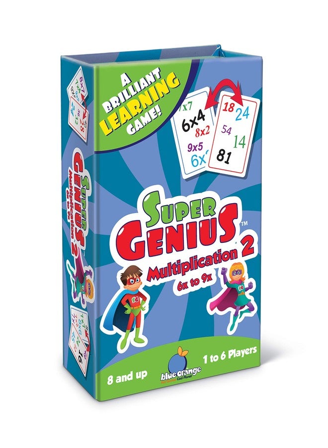Blue Orange Super Genius Multiplication 2 - Tabletop Card Game, Fun Flash Card Concentration Matching Game for Kids, Ages 8+, 1-6 Players, Teacher Approved, Learn 6-9 Multiplication Tables Games - Image 1